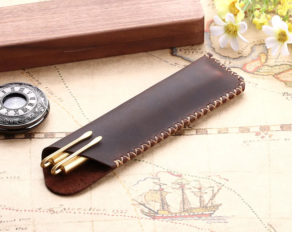 Handmade Genuine Leather Double Pen Pouch/Bag
