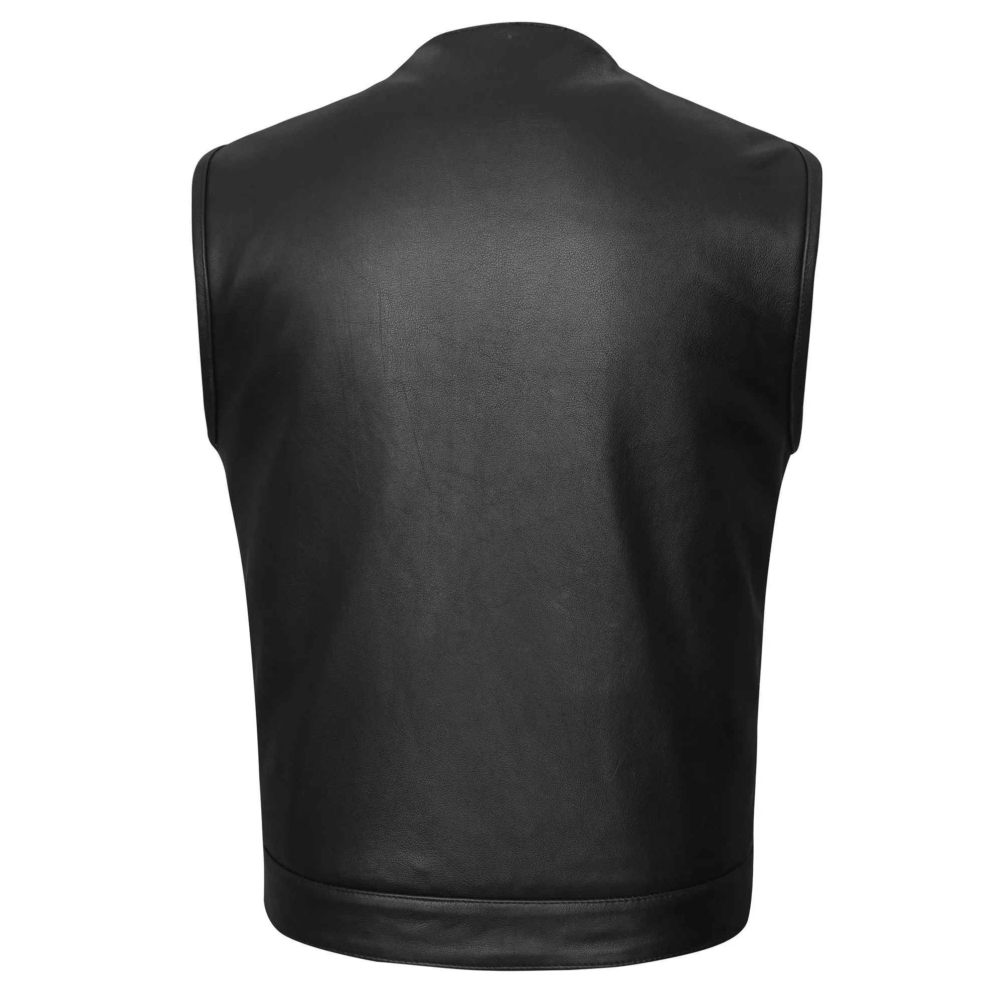 HMM929 High Mileage Men's Zipper and Snap Closure Collarless Leather Club Vest with American Flag Liner