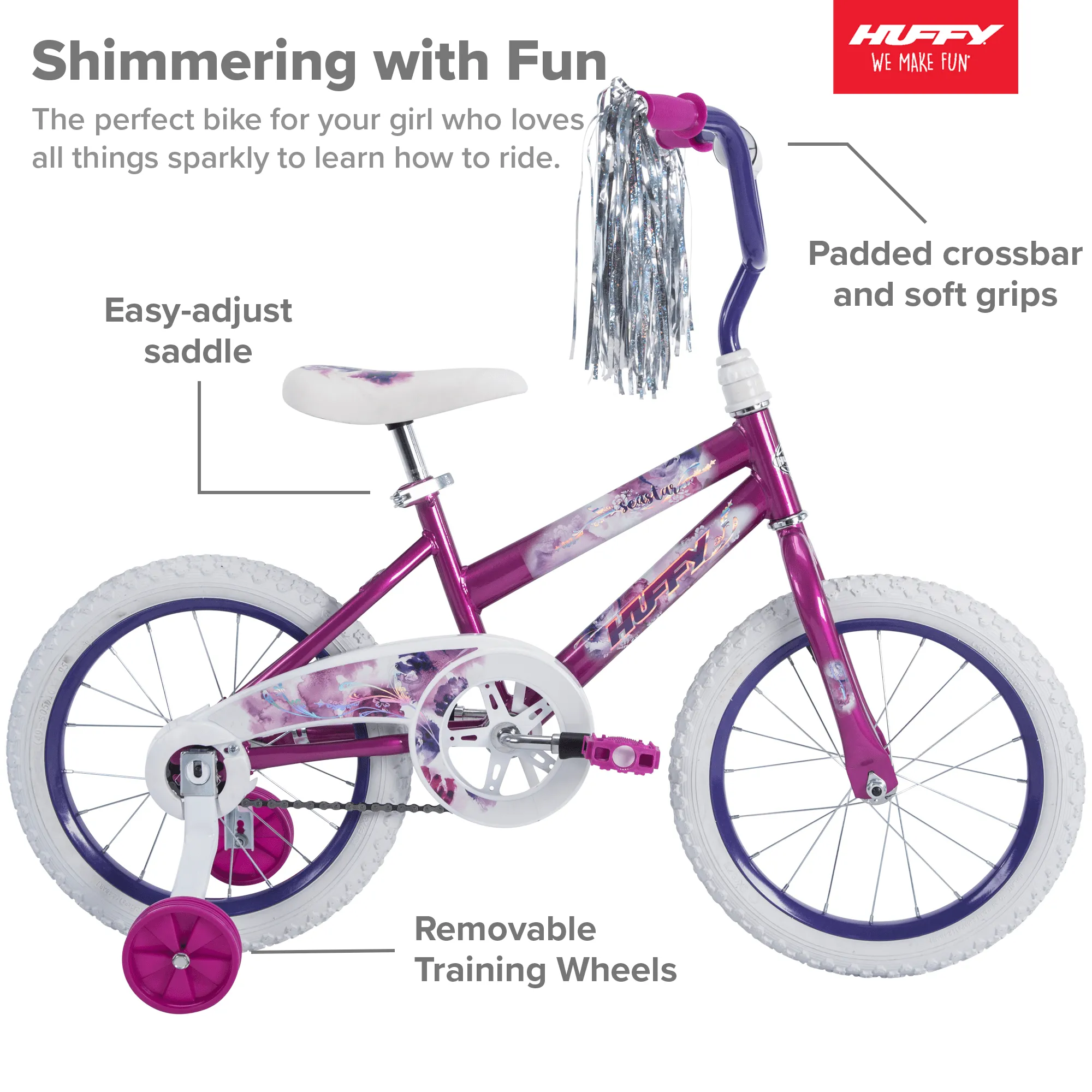 Huffy 16in Sea Star Kids Bicycle, for Kids Ages 4  years, Child, Metallic Purple