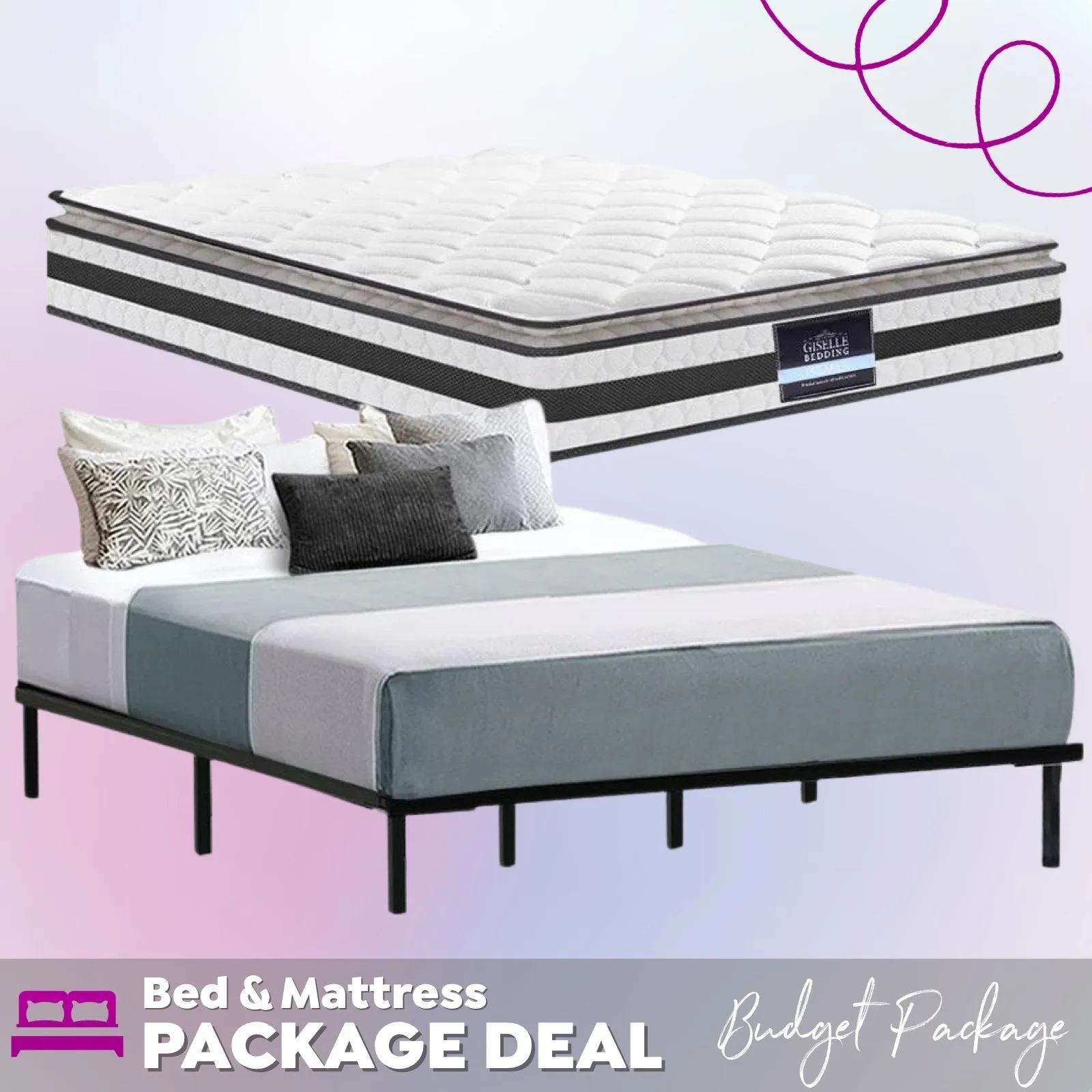 King Package | Ted Metal Bed Black & Normay Pillow Top Mattress (Medium Firm)