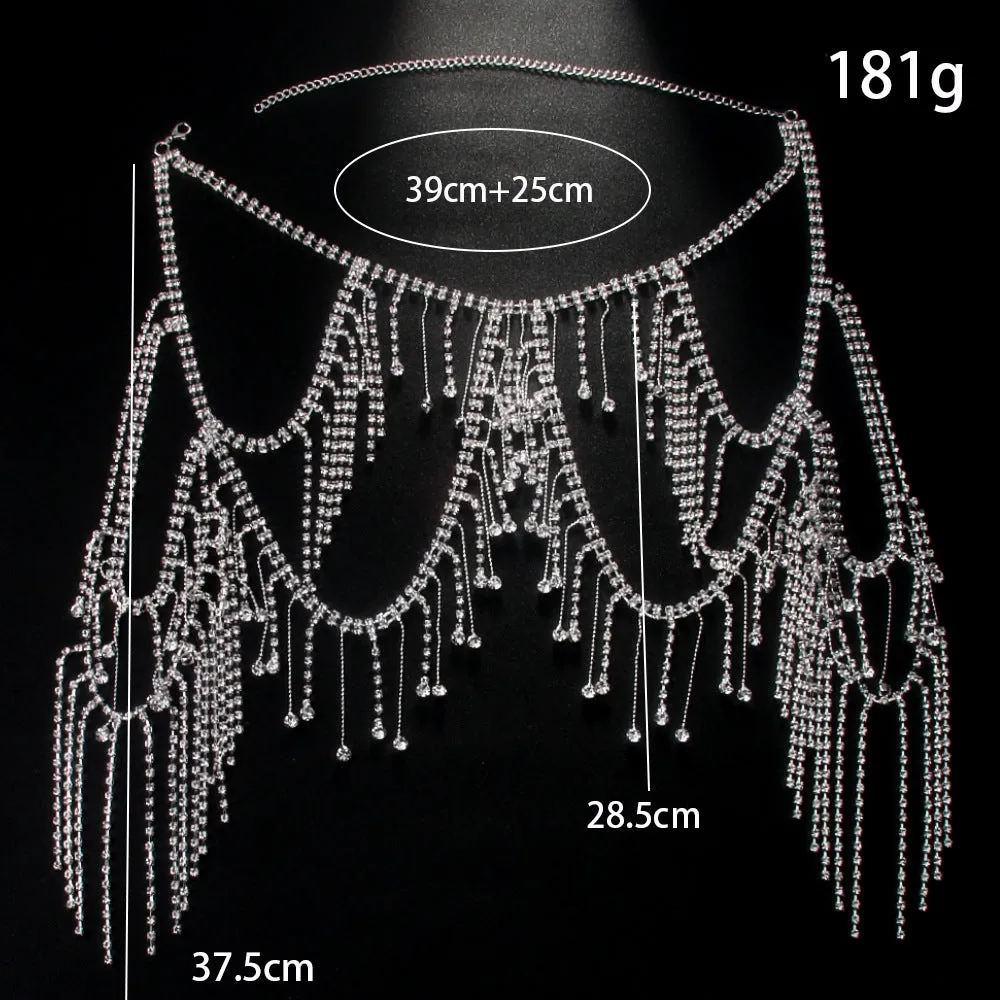 Luxury Elegant Rhinestone Tassel Body Chain Dress Accessories