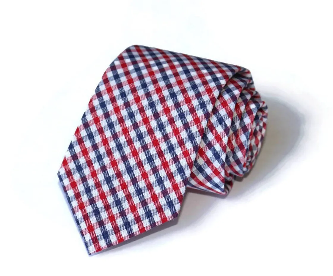 Navy & Red Tattersall Necktie - Youth