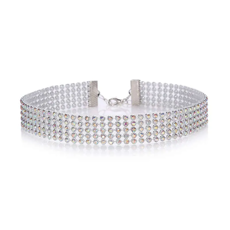 New Crystal Rhinestone Choker Necklace Women Wedding Accessories Silver Color Chain Punk Gothic Chokers Jewelry Collier Femme