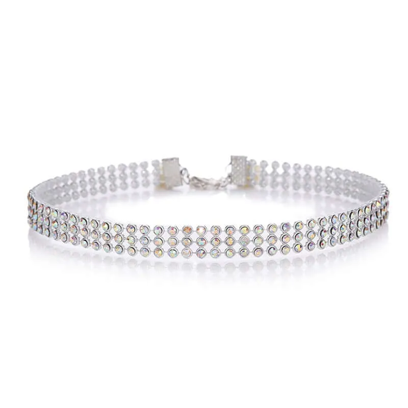 New Crystal Rhinestone Choker Necklace Women Wedding Accessories Silver Color Chain Punk Gothic Chokers Jewelry Collier Femme