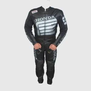 New Premium mens Honda Special Edition Silver Wings Black Leather MotoGP 2pc Suit