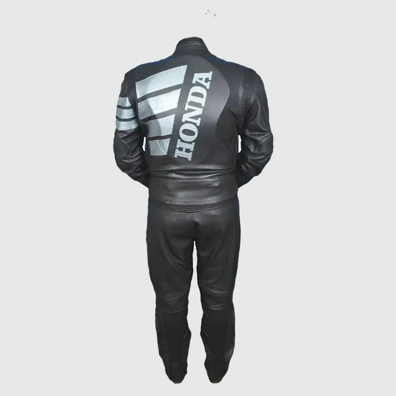 New Premium mens Honda Special Edition Silver Wings Black Leather MotoGP 2pc Suit