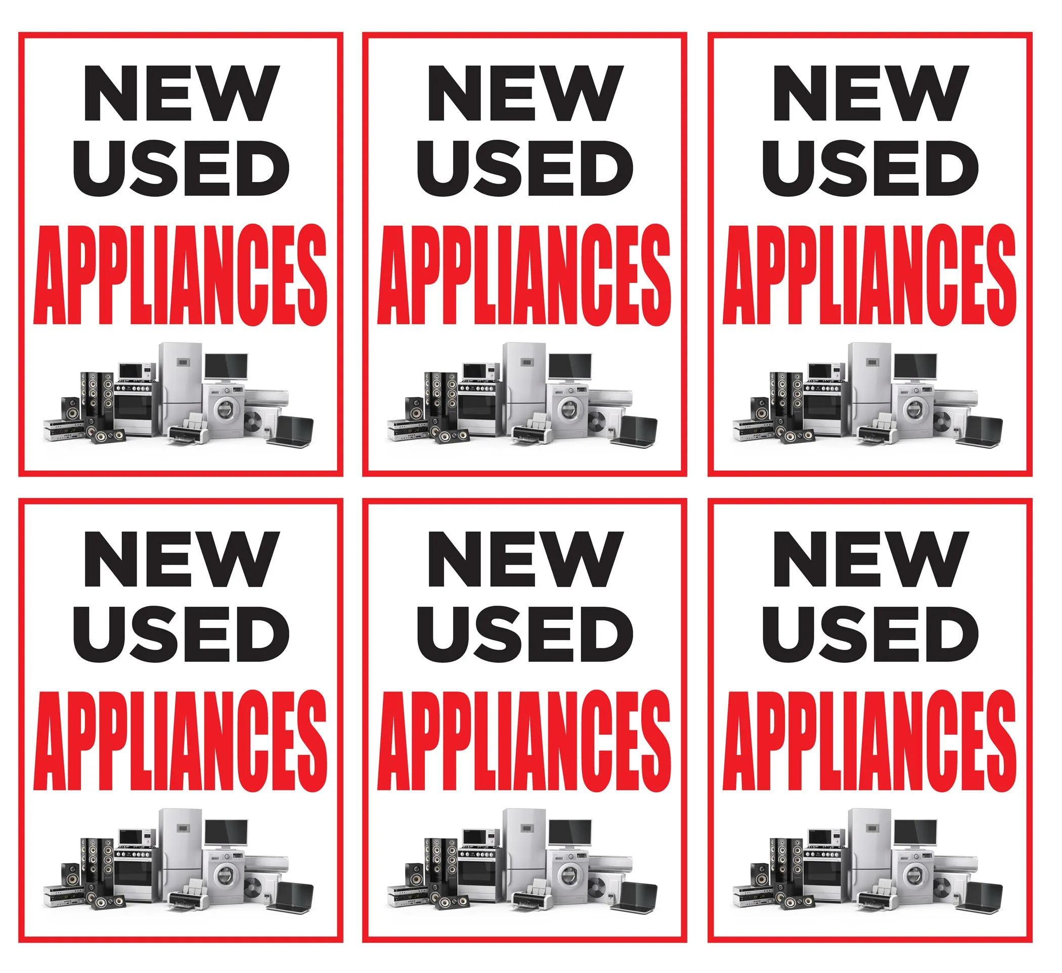 New, Used Appliances Store Window Display Paper Signs; 18w x 24h - 6 Pack