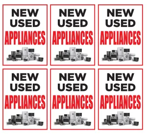 New, Used Appliances Store Window Display Paper Signs; 18w x 24h - 6 Pack