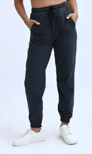 O198862 - Solid Jogger Pants With Elastic Waist - Dark Grey