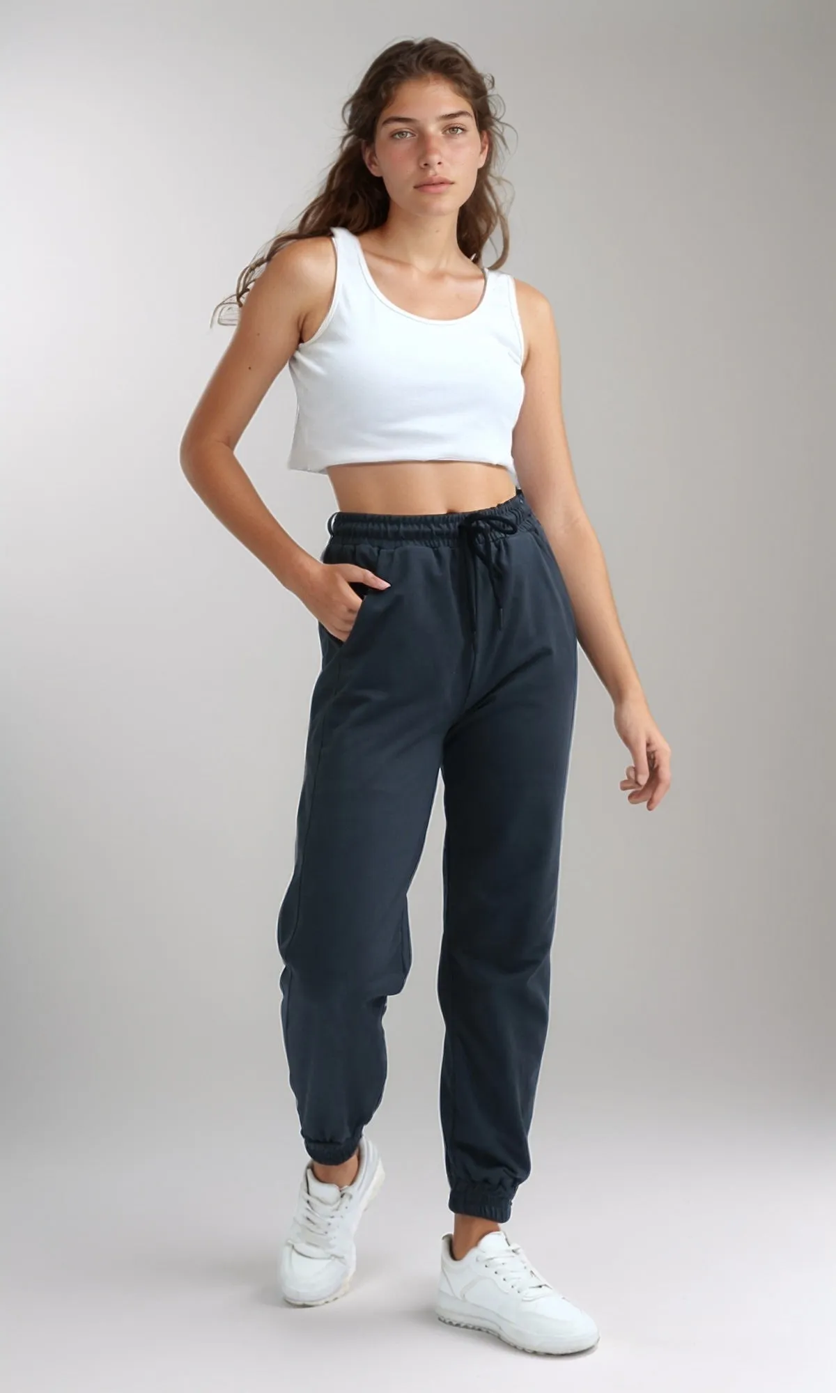 O198862 - Solid Jogger Pants With Elastic Waist - Dark Grey