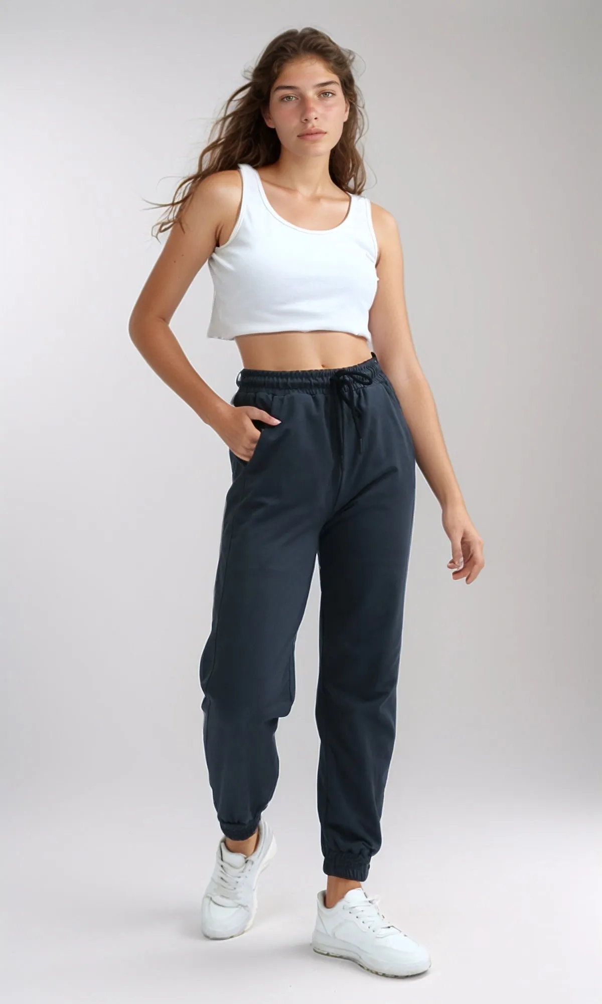 O198862 - Solid Jogger Pants With Elastic Waist - Dark Grey