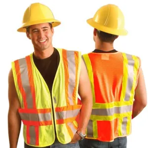 OccuNomix 3X - 4X Yellow OccuLux Lightweight Mesh Class 2 Expandable Vest With Zipper Front Closure, 2" 3M Scotchlite Reflective Tape Striping, Hook & Loop Expandable And 3 Pockets
