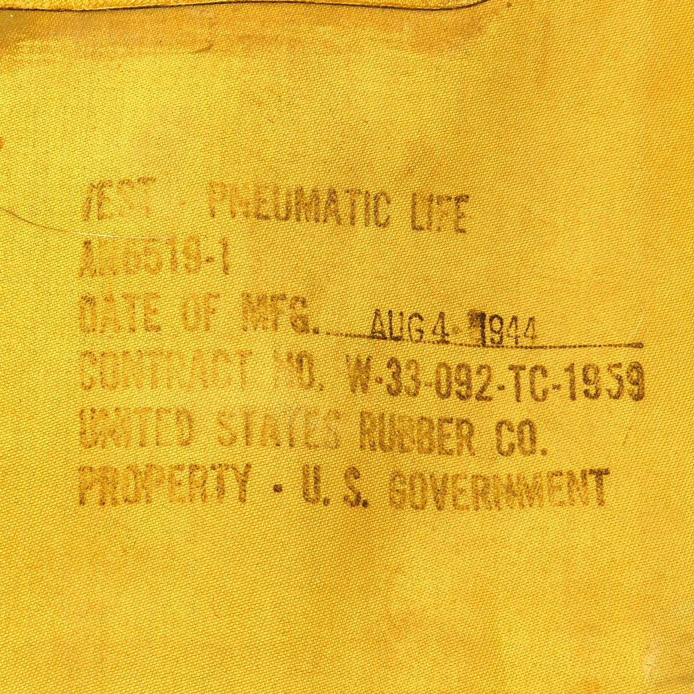 Original U.S. WWII USAAF Mae West Pneumatic Life Vest with Dye Marker - Dated AUG 4 1944