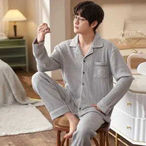 Pajama Sets for Men Turn-Down Collar Long Sleeve Men Winter Pajamas Cotton
