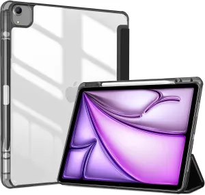 ProCase for iPad Air 13 Inch Case 2024 M2 with Pencil Holder, iPad Air 2024 13 Inch Case Clear Transparent Back, iPad Air M2 13 Cover Shockproof Smart Folio, Auto Wake/Sleep