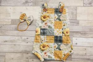 "Quilted" Graham Suspenders-Sitter Size- Sunflowers- MADE TO ORDER