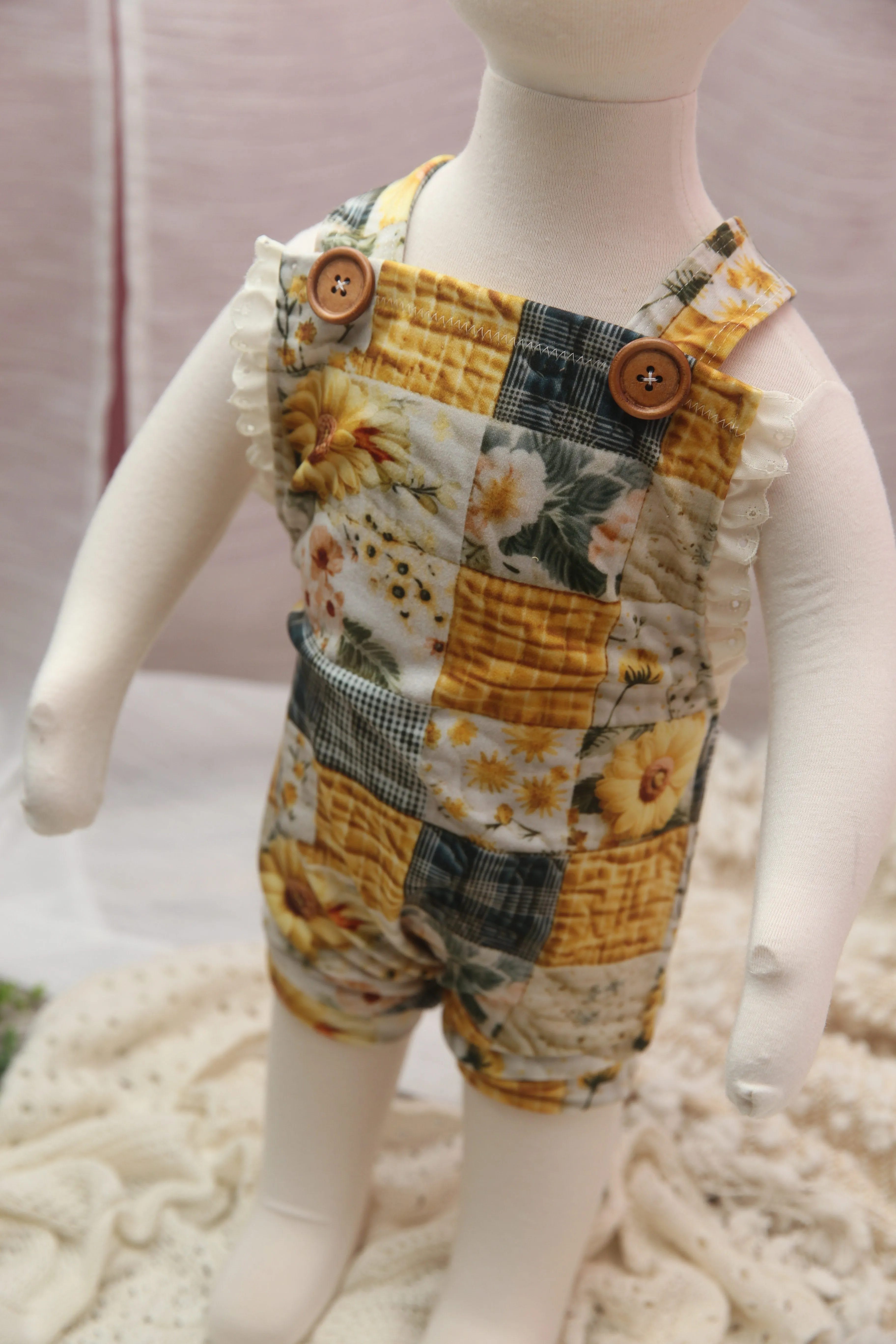 "Quilted" Graham Suspenders-Sitter Size- Sunflowers- READY TO SHIP