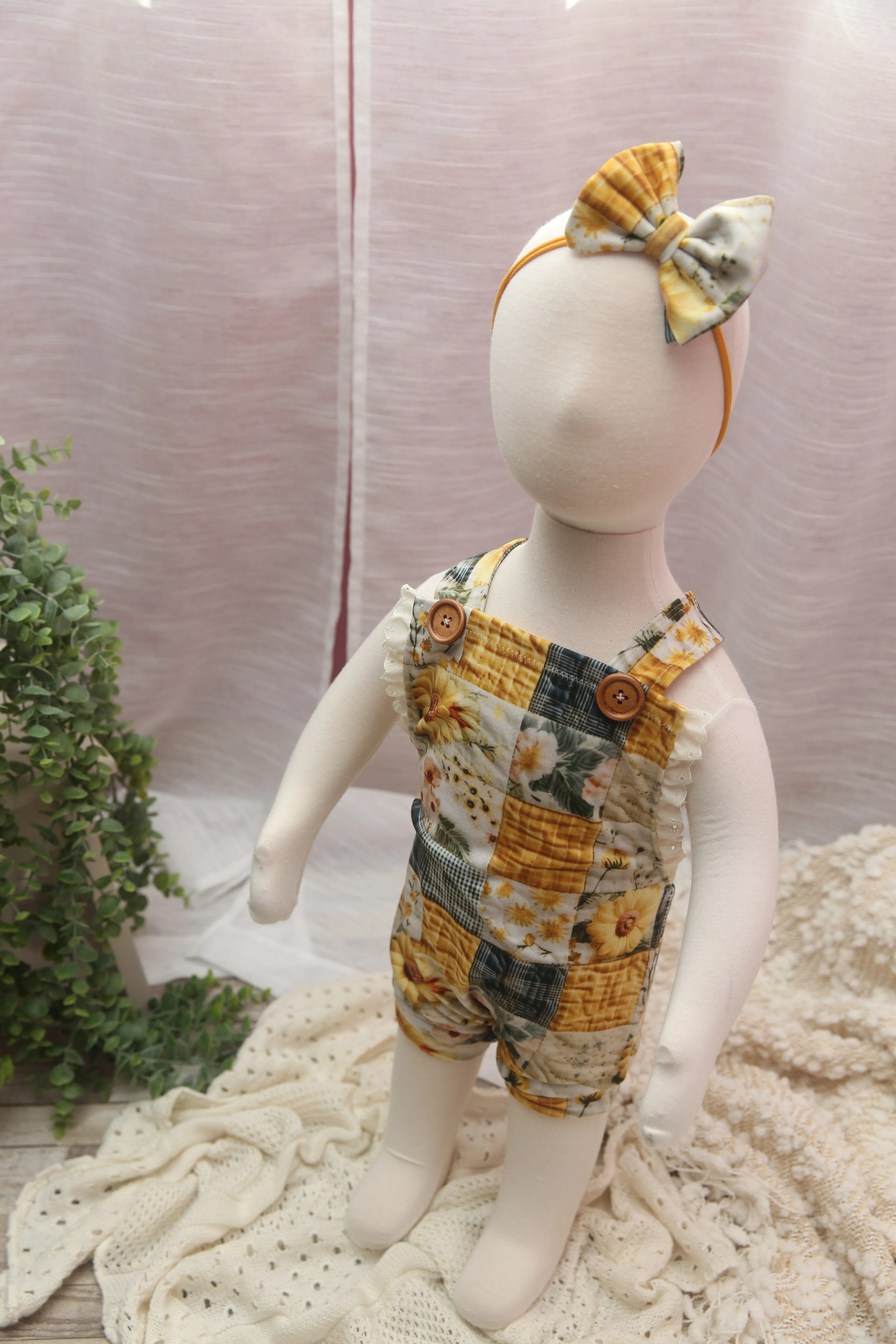 "Quilted" Graham Suspenders-Sitter Size- Sunflowers- READY TO SHIP