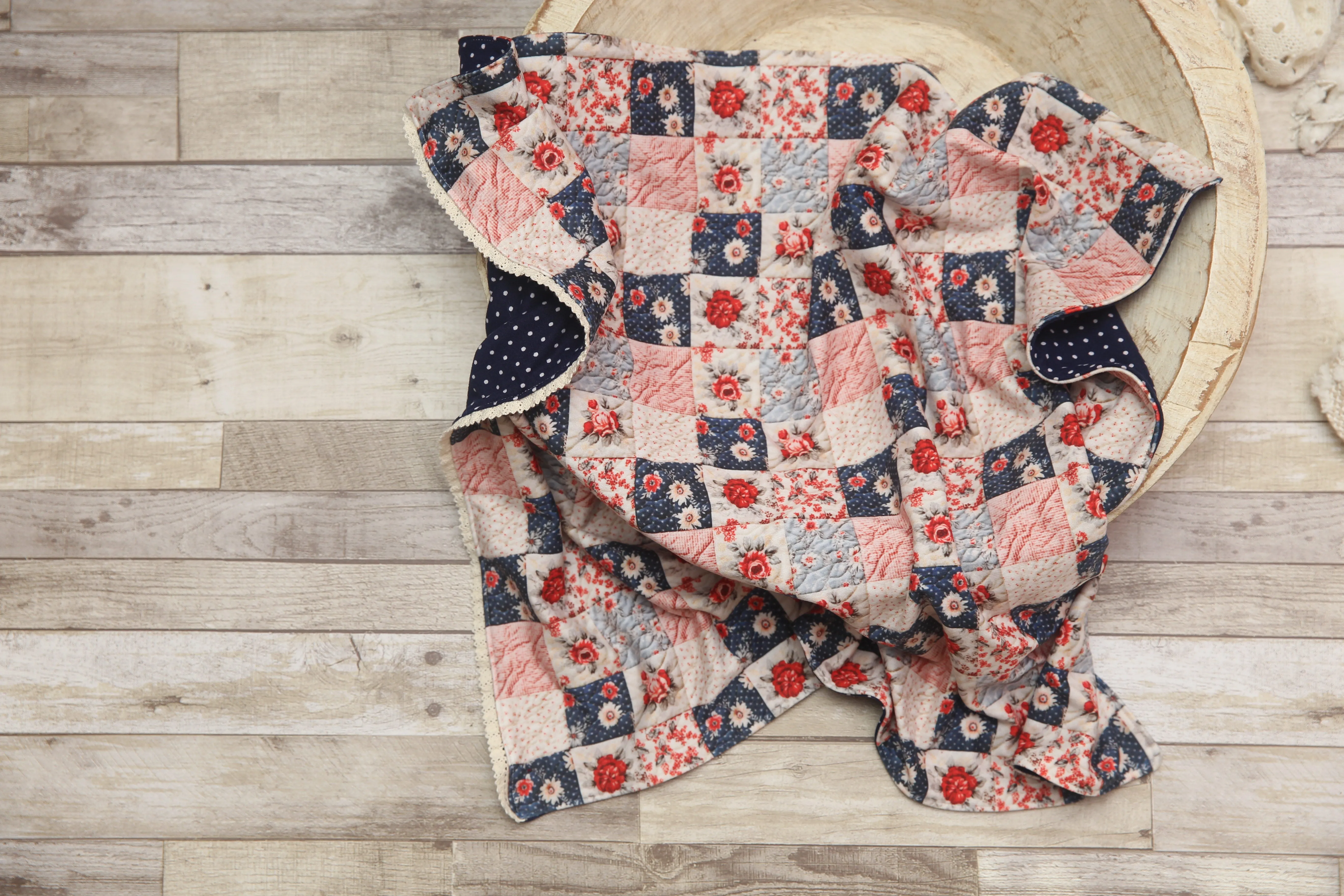"Quilted" Layer, Basket Stuffer, Blanket- Polka Dot Rose- Made to order