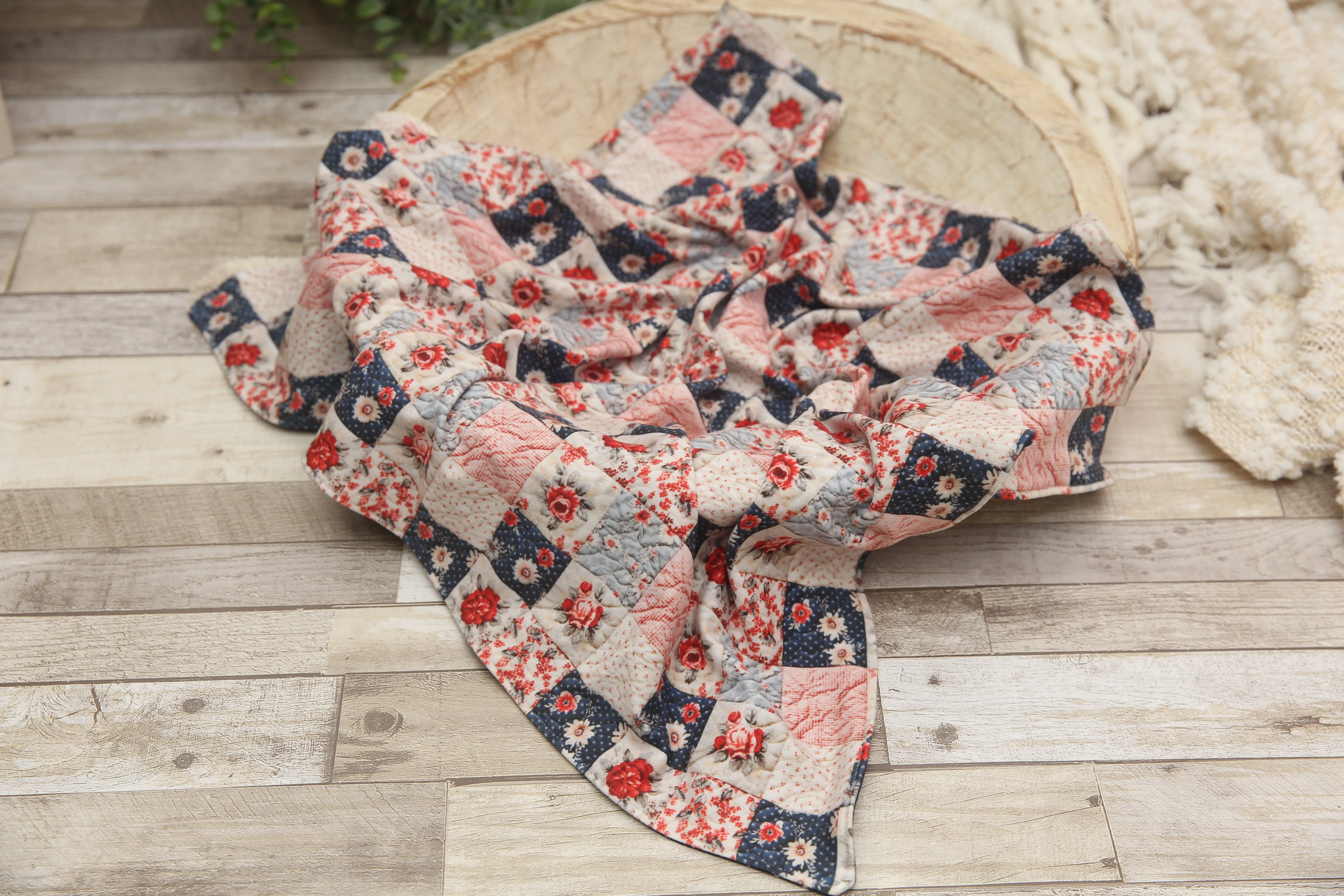 "Quilted" Layer, Basket Stuffer, Blanket- Polka Dot Rose- Made to order