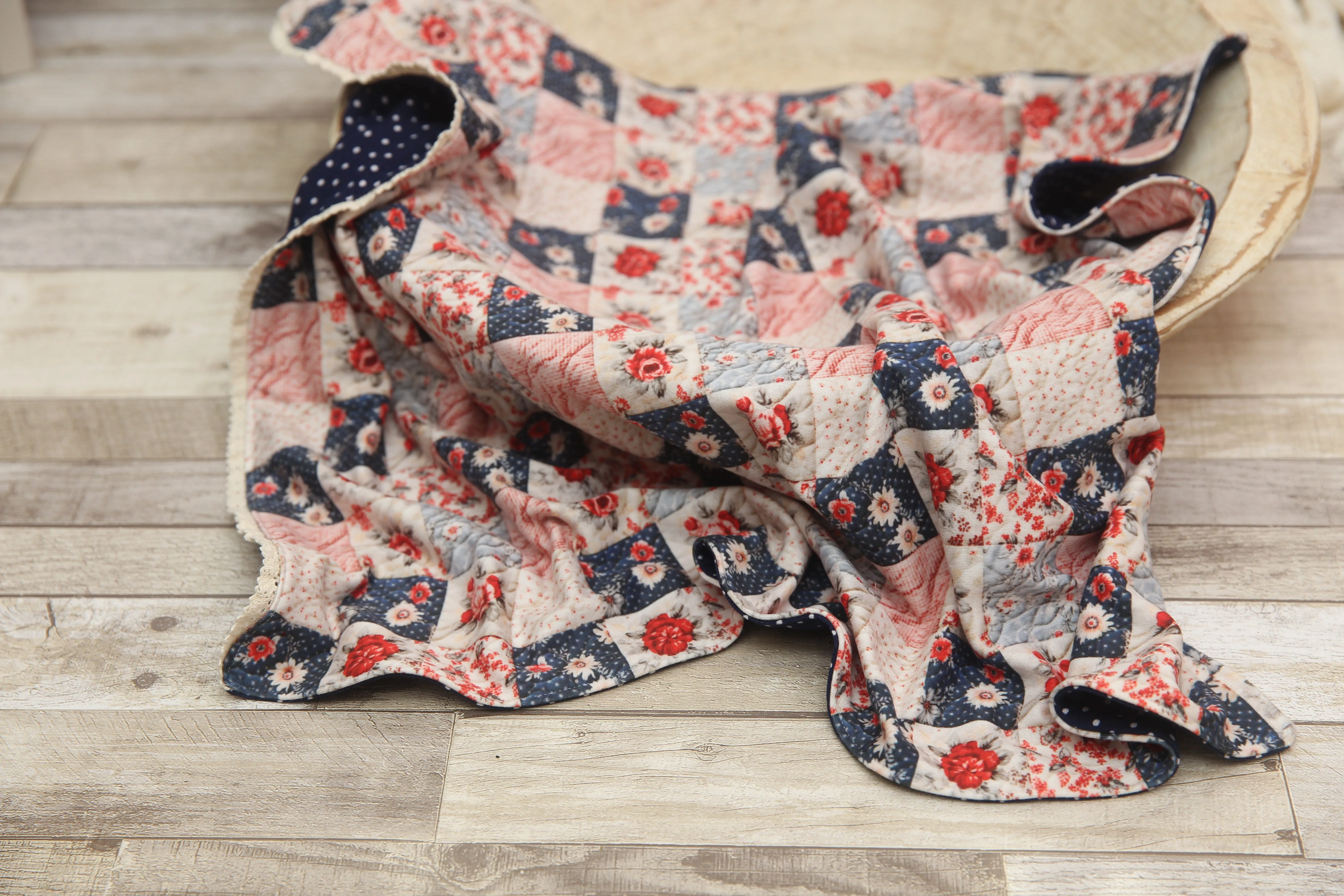 "Quilted" Layer, Basket Stuffer, Blanket- Polka Dot Rose- Made to order