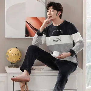 Thicken Warm Pajamas Set Male Long Sleeved Cartoon Men Home
