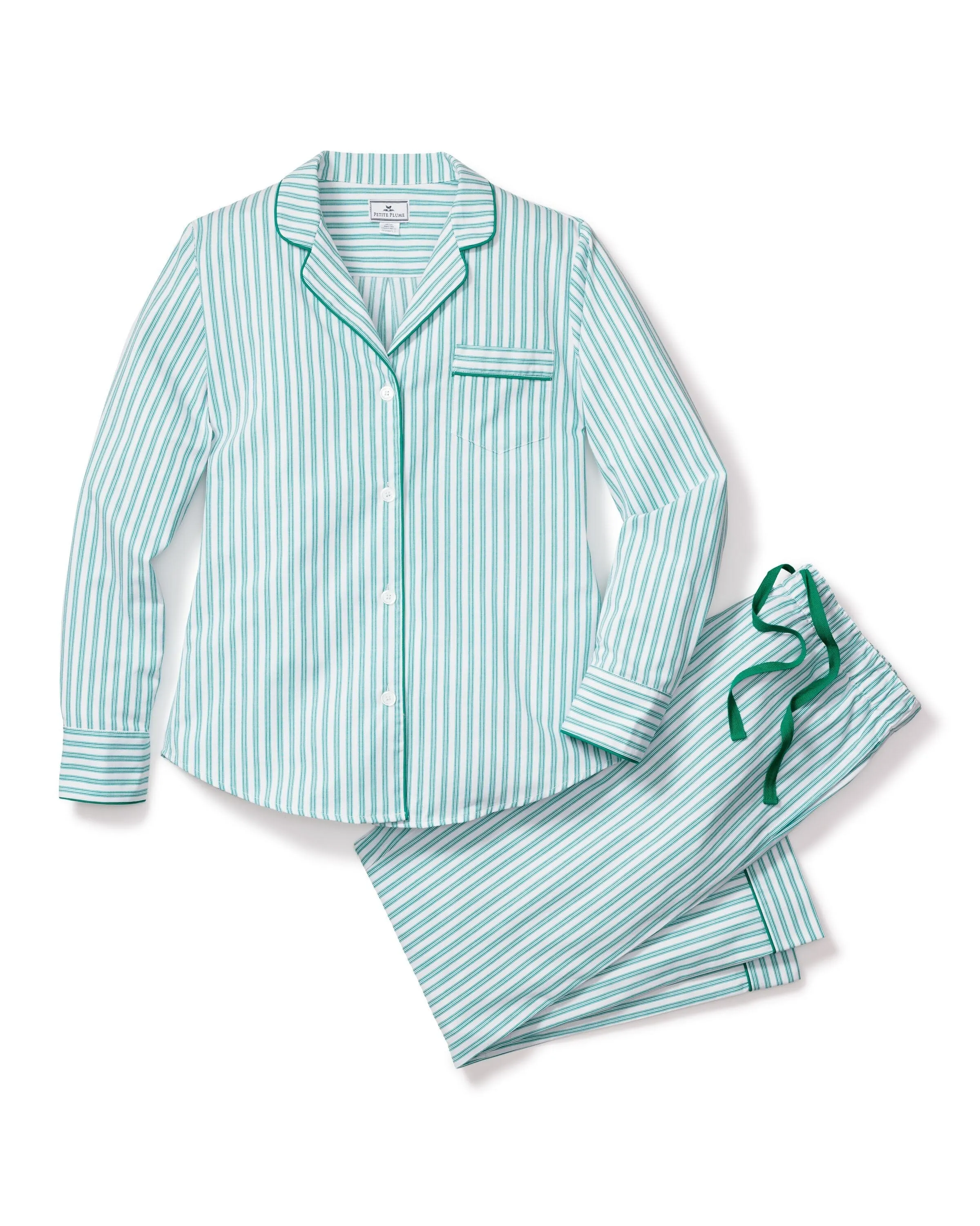 Women's Twill Pajama Set | Emerald Ticking