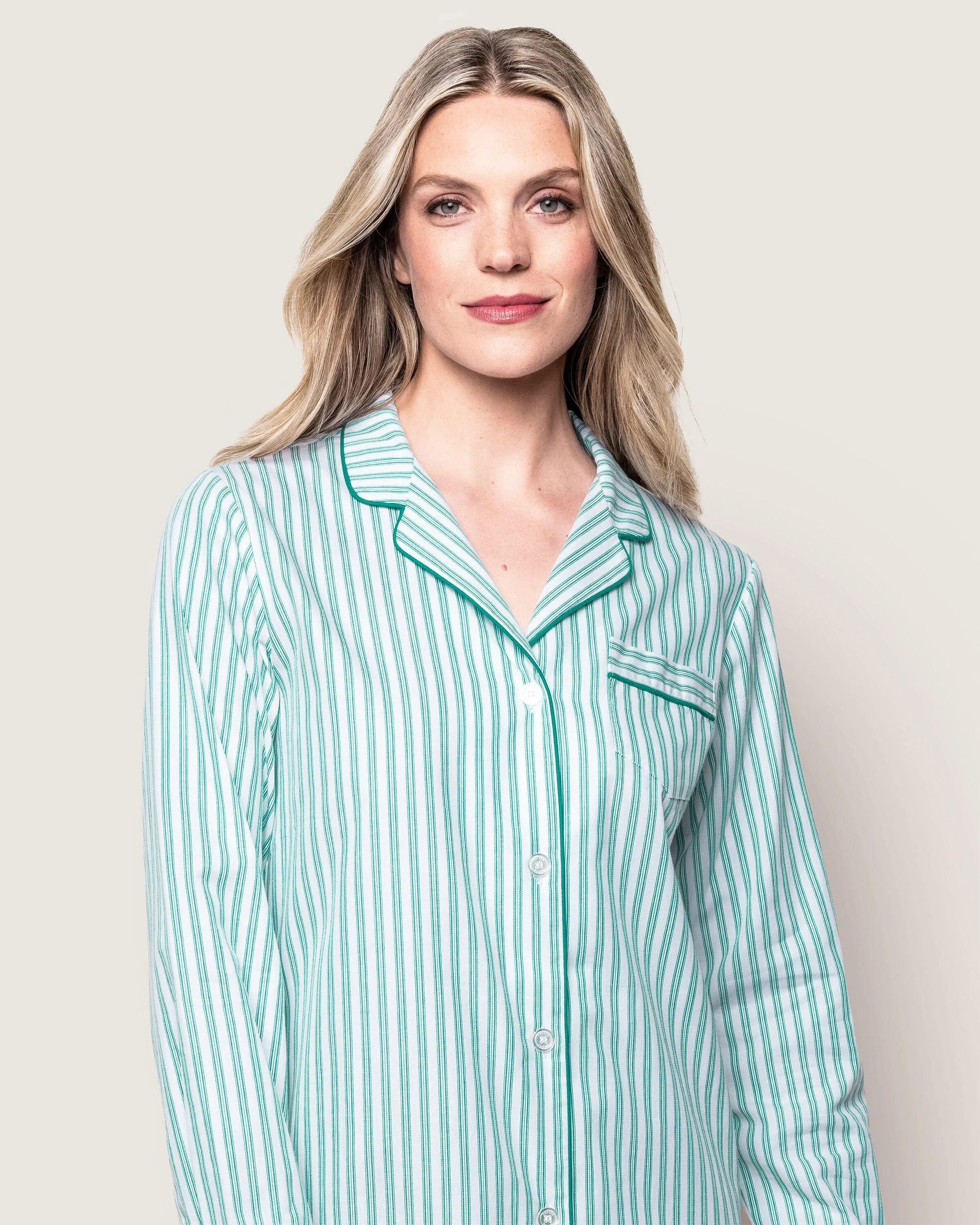 Women's Twill Pajama Set | Emerald Ticking