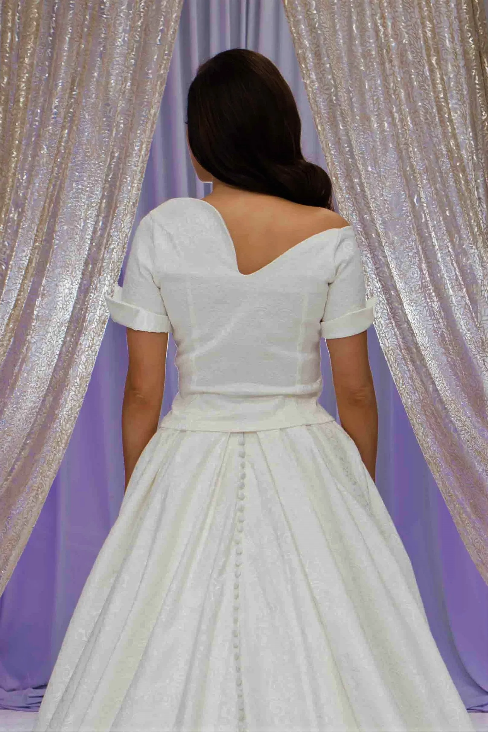 YANA Jacquard Modern Off The Shoulder Bridal TOP