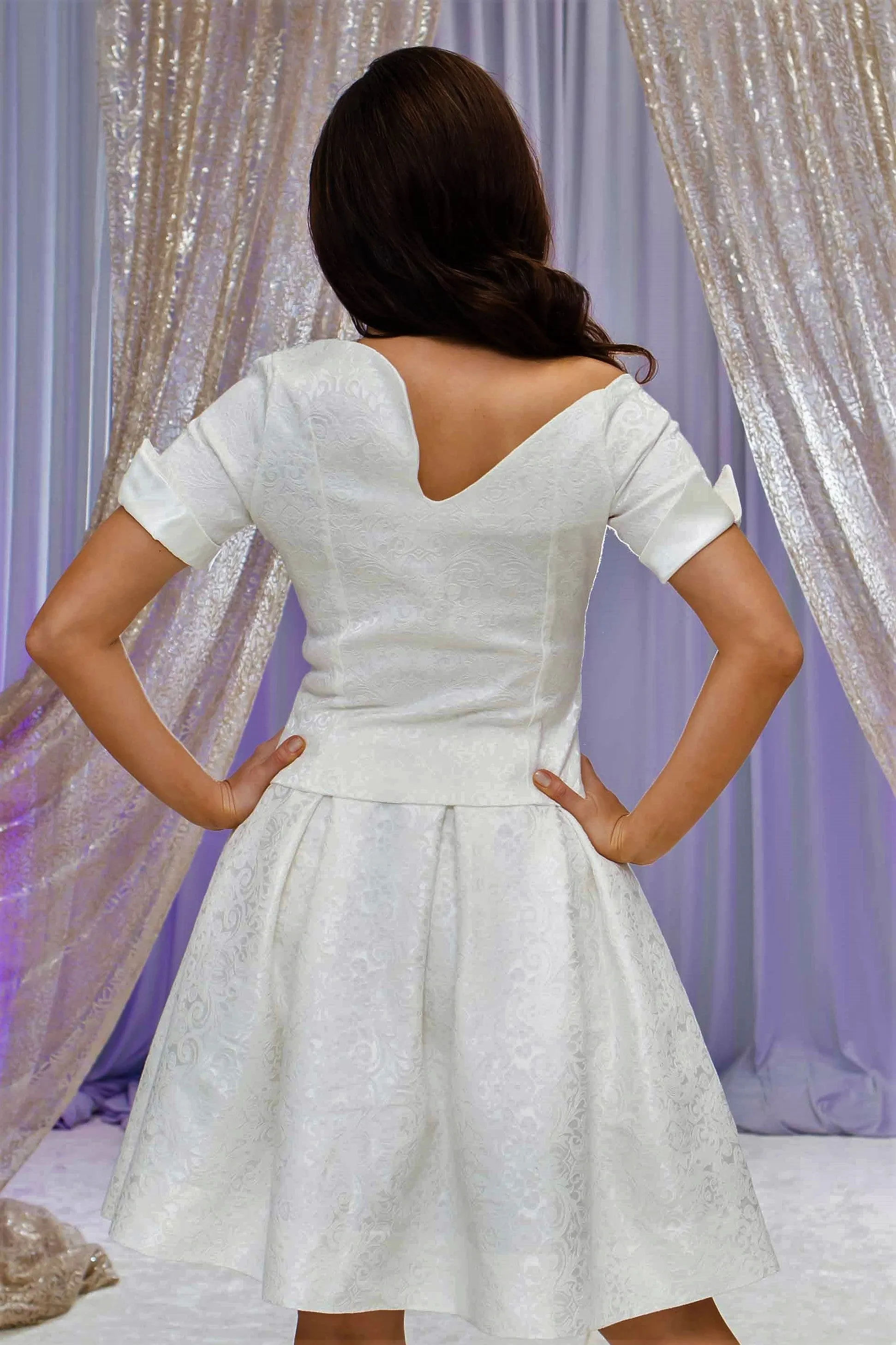 YANA Jacquard Modern Off The Shoulder Bridal TOP